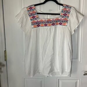 Women’s White Blouse with Colorful Embroidery 1XL